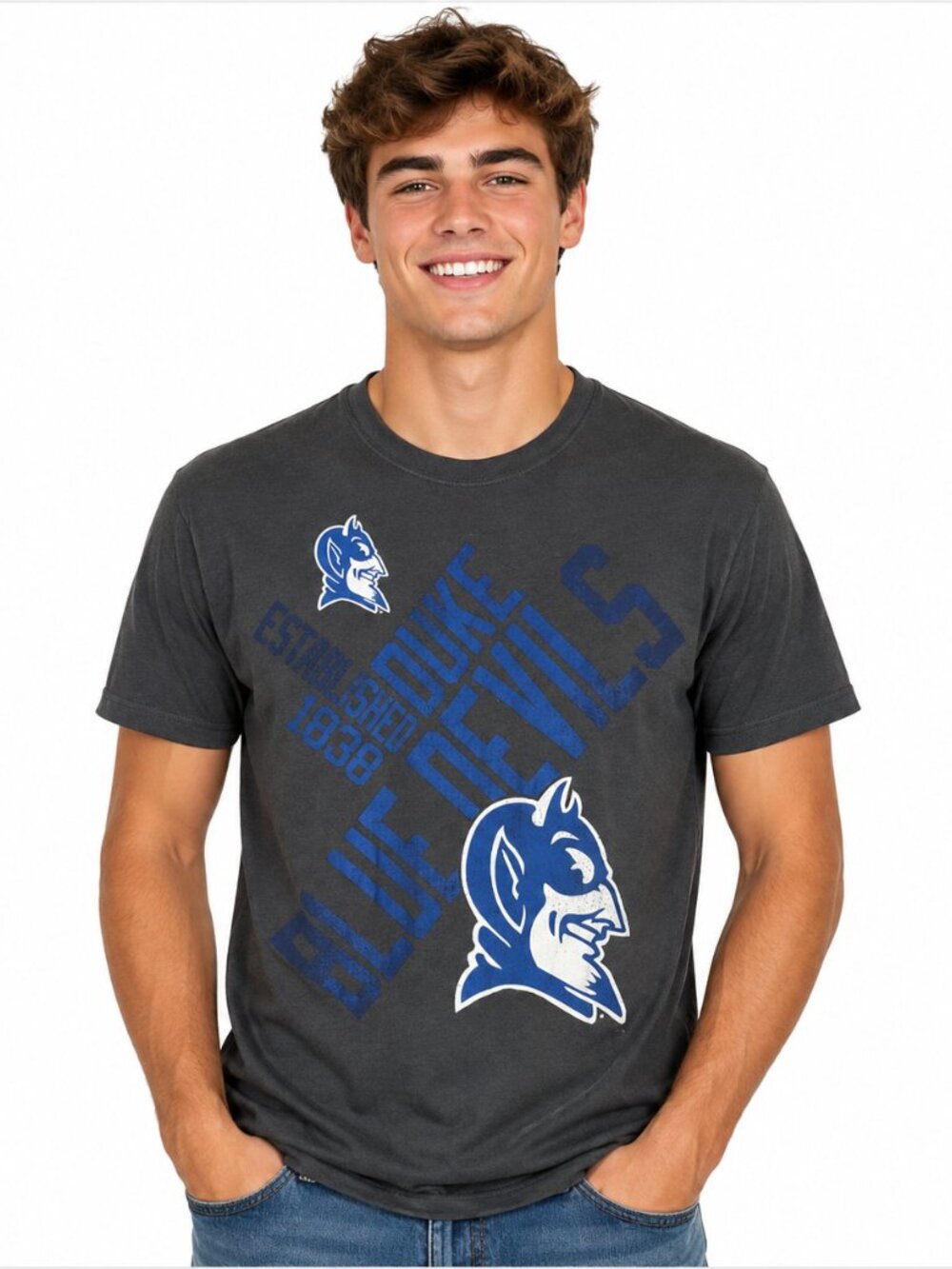 Duke Blue Devils Graphic Tshirt Mens M Gray NCAA College Basketball Tee